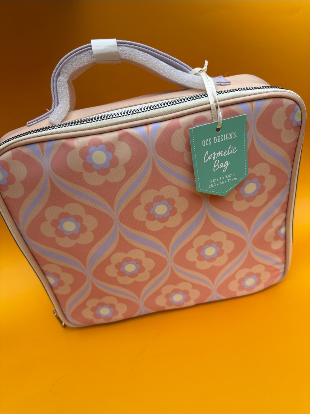 Retro Floral Cosmetic Bag in Peach and Lavender